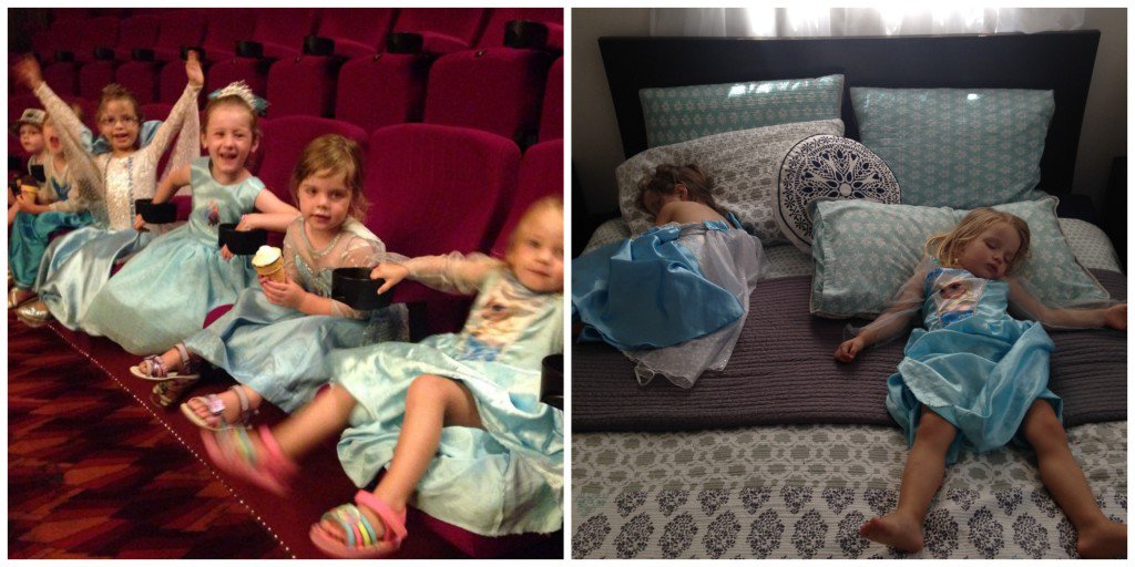 Sisters Chloe Joy and Emily (my inspiration for this post) before and after a "Frozen" singa-along movie session.